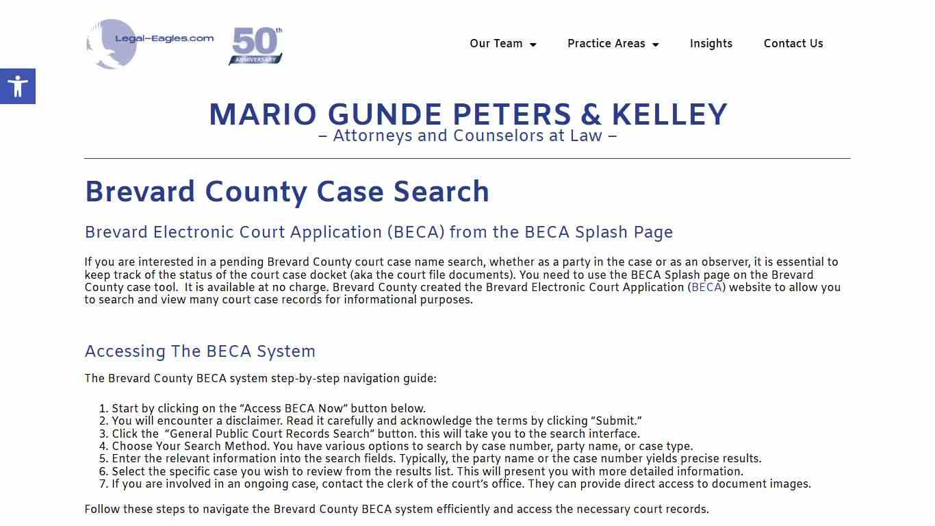 Brevard County Case Search - Mario Gunde Peters & Kelley