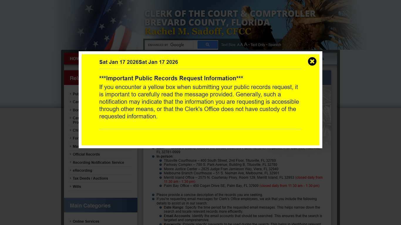 Public Records Requests - Public Records Search - Brevard County, Florida - Clerk of the Court